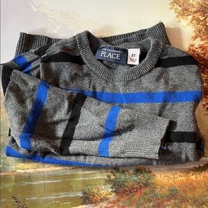 The Children's Place Black and Blue Striped Crewneck Sweater